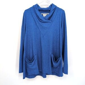 LOGO‎ Lounge Pullover Blue Cowl Neck Pocket Top Women's Extra Large XL